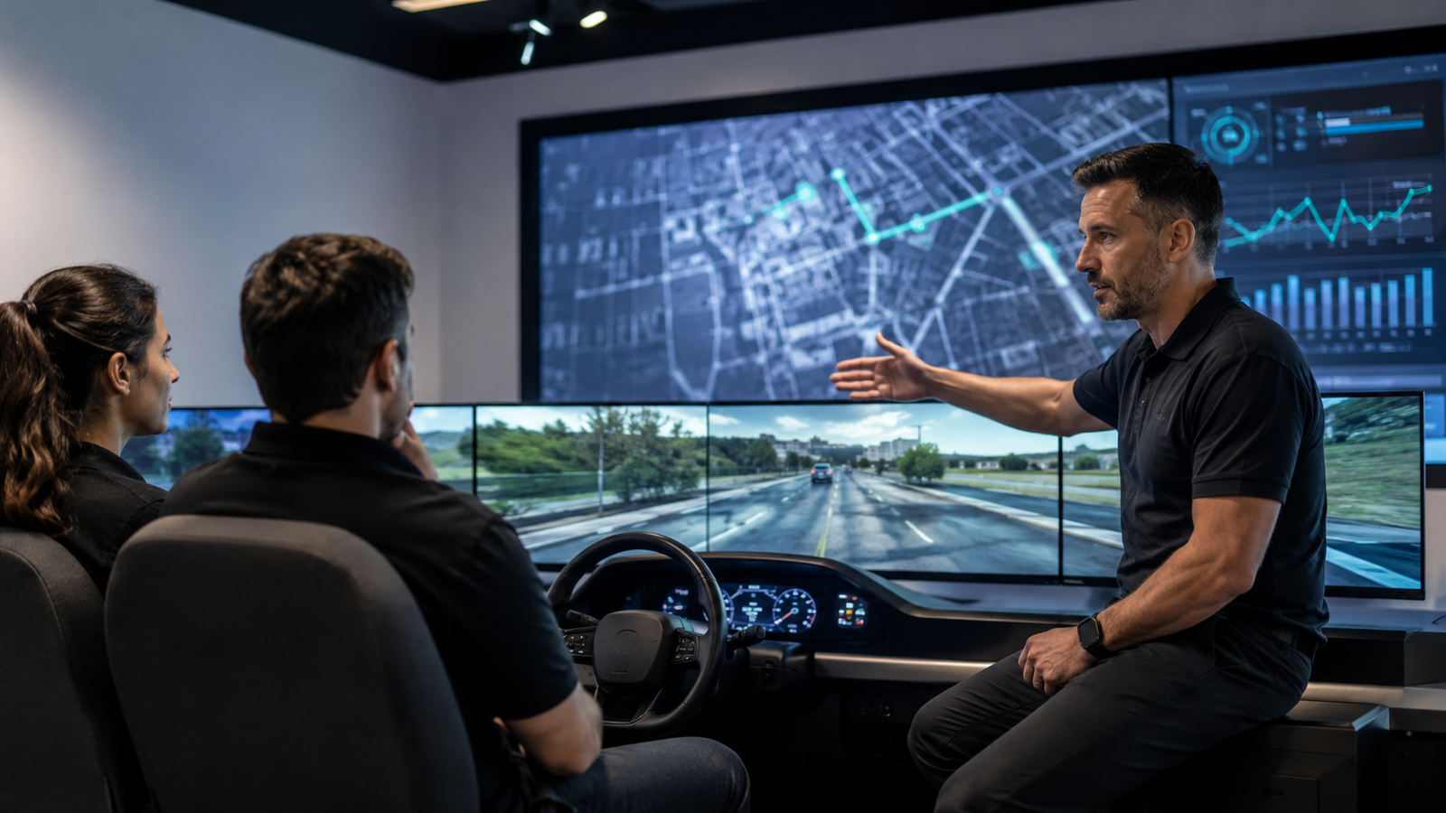 High tech driving simulator training session