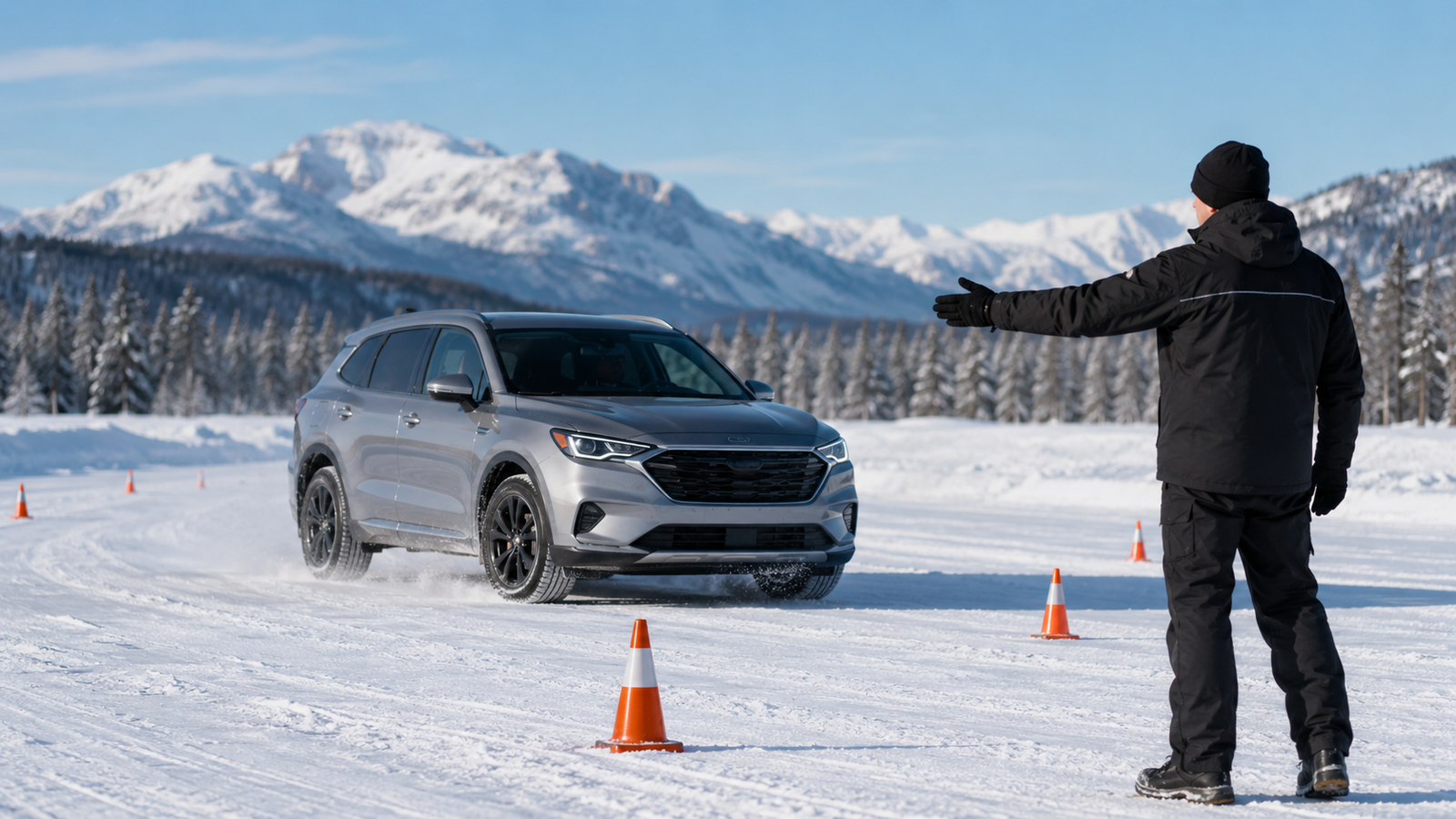 Winter driving training on a snowy track